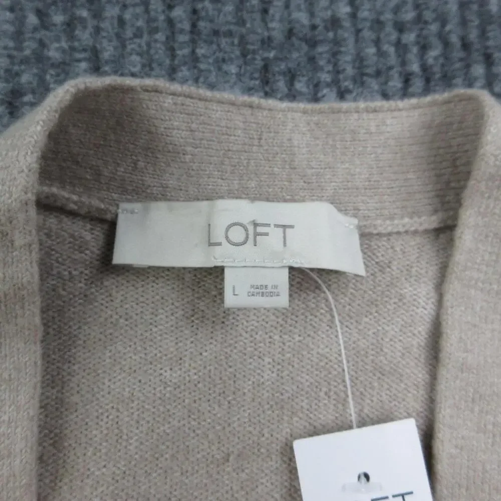 LOFT Sweater Womens L Brown Wrap Belted V-Neck Long Sleeve Lightweight NWT